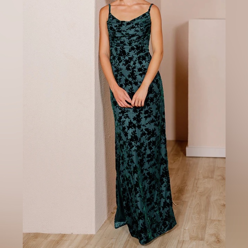 Revelry Skye Floral Burnout Velvet Dress Classic Emerald - ALTERED & WORN ONCE